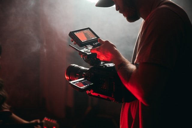 Content creator filming camera